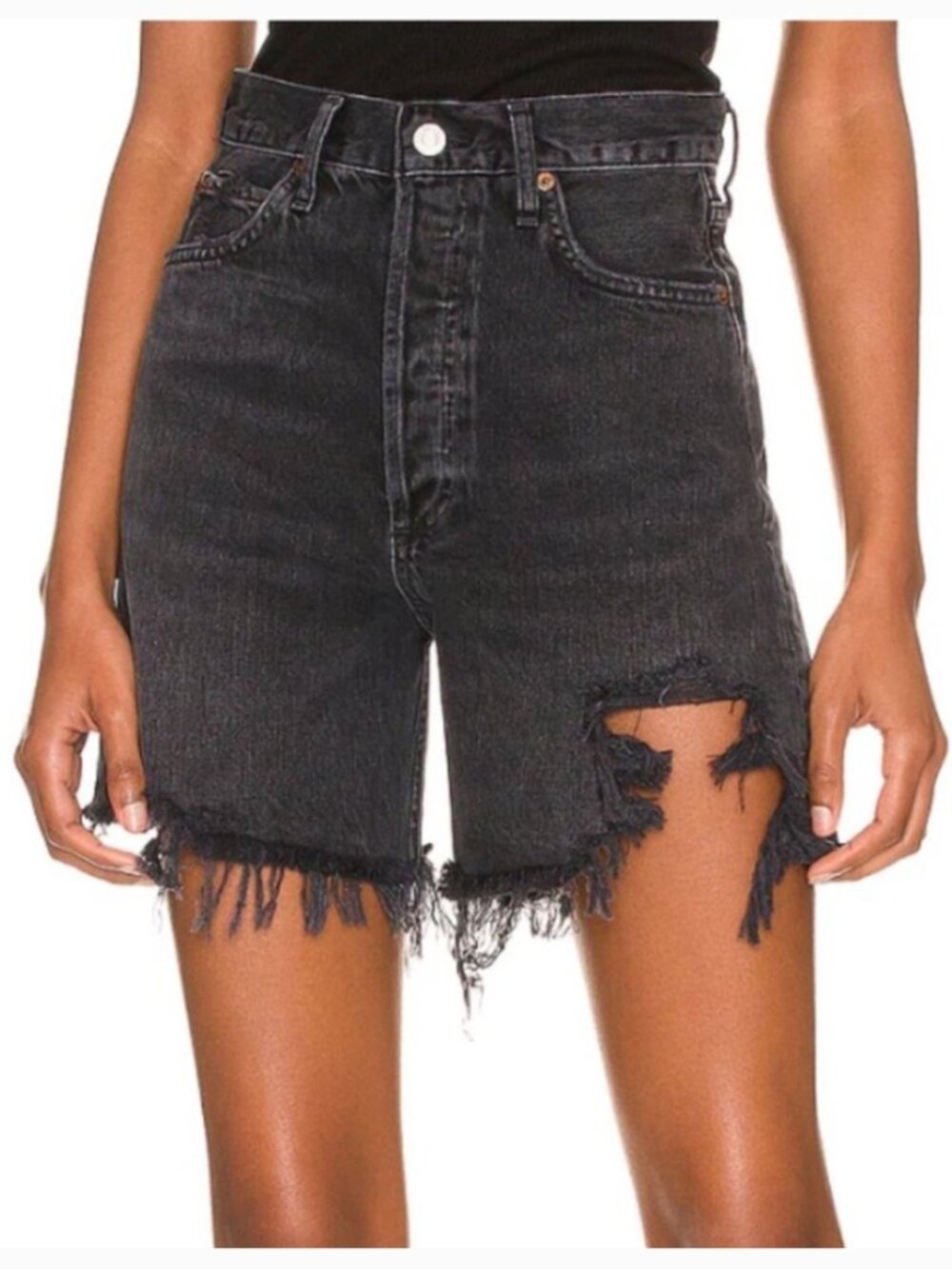 Agolde Stella High Rise Denim Shorts Washed Black Women's 30 Organic Cotton